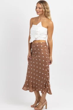 DEE ELLY MOCHA DOTTED MIDI SKIRT NEW ARRIVALS