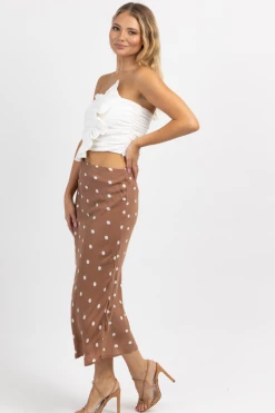 DEE ELLY MOCHA DOTTED MIDI SKIRT NEW ARRIVALS