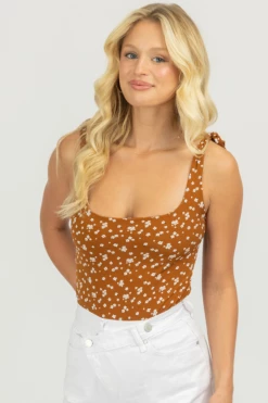 ENDLESS BLU BROWN FLORAL SQUARENECK BODYSUIT CLOTHING