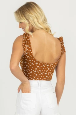 ENDLESS BLU BROWN FLORAL SQUARENECK BODYSUIT CLOTHING