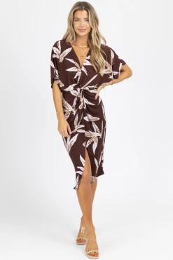 LOVELY DAY BROWN FRONT TWIST DOLMAN MIDI DRESS NEW ARRIVALS