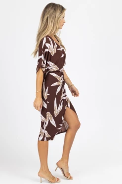 LOVELY DAY BROWN FRONT TWIST DOLMAN MIDI DRESS NEW ARRIVALS