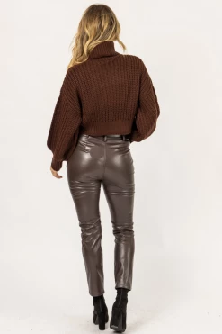 REHAB BROWN VEGAN LEATHER ASYMMETRIC PANTS