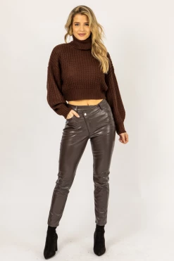 REHAB BROWN VEGAN LEATHER ASYMMETRIC PANTS