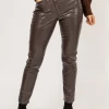 REHAB BROWN VEGAN LEATHER ASYMMETRIC PANTS