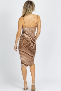 LOVELY DAY BROWN MARBLE OUTSEAM MIDI DRESS NEW ARRIVALS