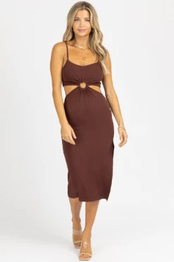 CRESCENT CHOCOLATE O-RING LENNON MIDI DRESS BEST SELLERS