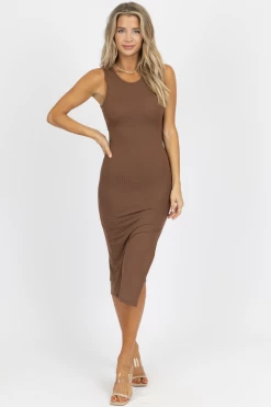 ENDLESS BLU BROWN SOLID OPEN BACK MIDI DRESS *BACK IN STOCK*