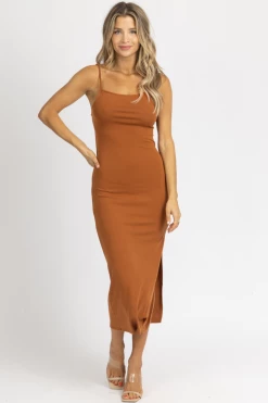 CRESCENT BROWN OPEN TIE-BACK MIDI DRESS 7 CRESCENT BROWN OPEN TIE-BACK MIDI DRESS