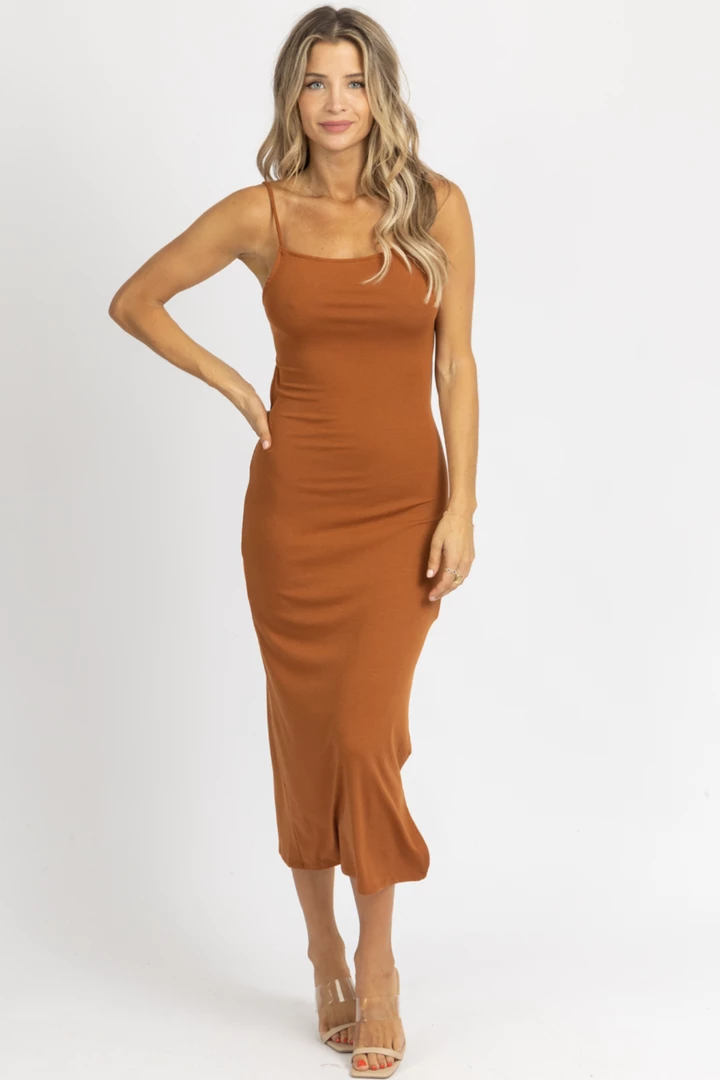 CRESCENT BROWN OPEN TIE-BACK MIDI DRESS 1 CRESCENT BROWN OPEN TIE-BACK MIDI DRESS