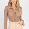 EMORY PARK BROWN PLAID COLLARED CROP TOP NEW ARRIVALS