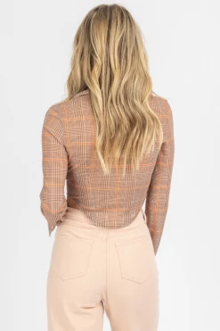 EMORY PARK BROWN PLAID COLLARED CROP TOP NEW ARRIVALS