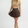 LUCCA BROWN PLEATED HIGH RISE MINI SKIRT NEW ARRIVALS