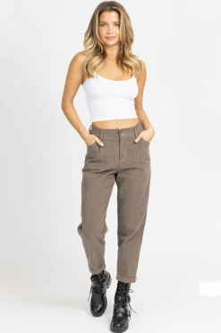 LE LIS DUSTY BROWN PLEATED BUTTON FRONT PANT