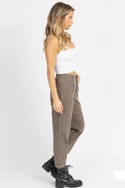 LE LIS DUSTY BROWN PLEATED BUTTON FRONT PANT