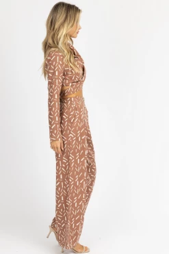 ENDLESS BLU MOCHA ABSTRACT PRINT PLEATED PANT SET NEW ARRIVALS