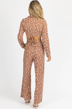ENDLESS BLU MOCHA ABSTRACT PRINT PLEATED PANT SET NEW ARRIVALS