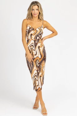 ENDLESS BLU BROWN SWIRL COWL NECK MIDI DRESS 7 ENDLESS BLU BROWN SWIRL COWL NECK MIDI DRESS