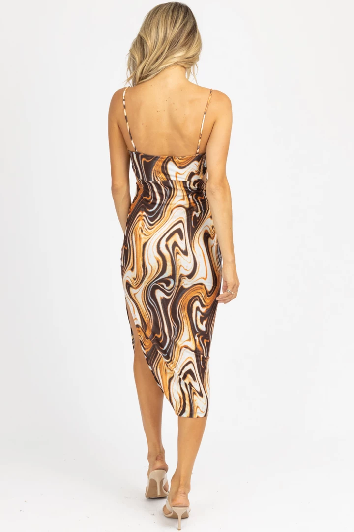 ENDLESS BLU BROWN SWIRL COWL NECK MIDI DRESS 5 ENDLESS BLU BROWN SWIRL COWL NECK MIDI DRESS