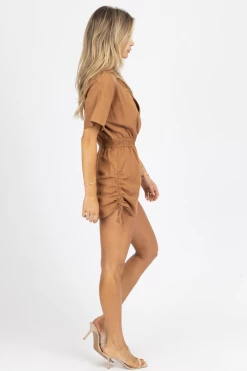 LE LIS BROWN SIDE SHIRRED COLLARED ROMPER NEW ARRIVALS