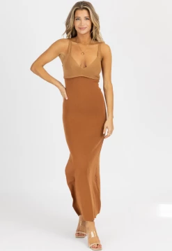 EMORY PARK BROWN SLEEVELESS CONTRAST KNIT MIDI DRESS 11 EMORY PARK BROWN SLEEVELESS CONTRAST KNIT MIDI DRESS