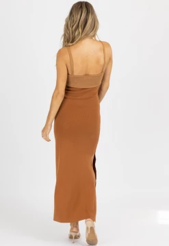 EMORY PARK BROWN SLEEVELESS CONTRAST KNIT MIDI DRESS 13 EMORY PARK BROWN SLEEVELESS CONTRAST KNIT MIDI DRESS