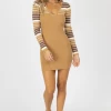 BLUE BLUSH KHAKI STRIPED SLEEVE SWEATER MINI DRESS NEW ARRIVALS