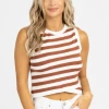 DEE ELLY BROWN STRIPED WRAP FRONT TANK