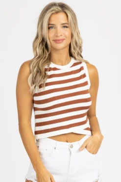 DEE ELLY BROWN STRIPED WRAP FRONT TANK