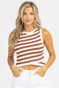 DEE ELLY BROWN STRIPED WRAP FRONT TANK