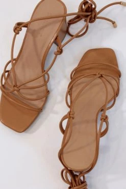 BAMBOO NEW ARRIVALS BROWN STRAPPY TIE ANKLE HEEL