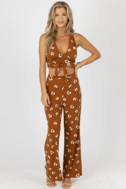 ENDLESS BLU CAMEL TIE-BACK CROP + PANT SET NEW ARRIVALS