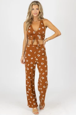 ENDLESS BLU CAMEL TIE-BACK CROP + PANT SET NEW ARRIVALS
