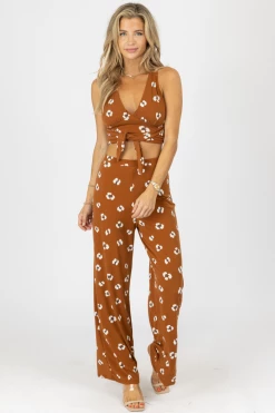 ENDLESS BLU CAMEL TIE-BACK CROP + PANT SET NEW ARRIVALS