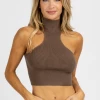 LE LIS NEW ARRIVALS MOCHA TURTLENECK SLEEVELESS CROP TOP