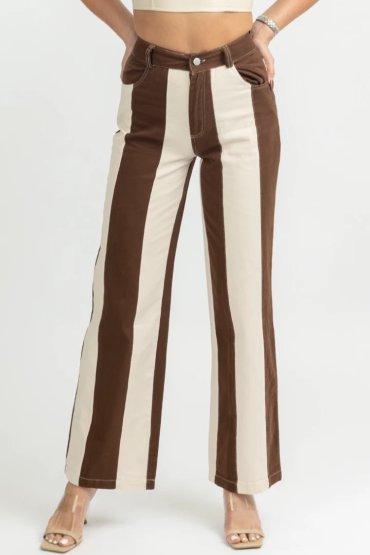 BAILEY ROSE NEW ARRIVALS CREAM + CHOCO STRIPED WIDE LEG JEANS 3 BAILEY ROSE NEW ARRIVALS CREAM + CHOCO STRIPED WIDE LEG JEANS