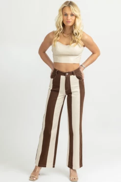 BAILEY ROSE NEW ARRIVALS CREAM + CHOCO STRIPED WIDE LEG JEANS 10 BAILEY ROSE NEW ARRIVALS CREAM + CHOCO STRIPED WIDE LEG JEANS
