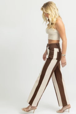 BAILEY ROSE NEW ARRIVALS CREAM + CHOCO STRIPED WIDE LEG JEANS 11 BAILEY ROSE NEW ARRIVALS CREAM + CHOCO STRIPED WIDE LEG JEANS