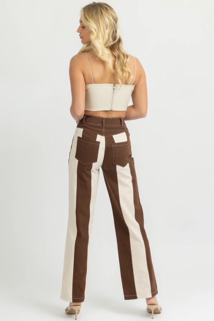 BAILEY ROSE NEW ARRIVALS CREAM + CHOCO STRIPED WIDE LEG JEANS 2 BAILEY ROSE NEW ARRIVALS CREAM + CHOCO STRIPED WIDE LEG JEANS