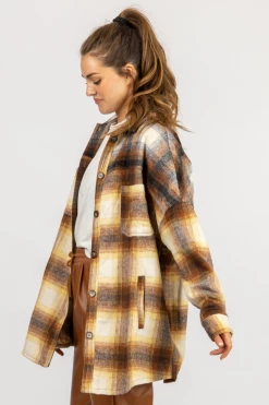 TREND NOTES CLOTHING BROWN + MUSTARD PLAID SHIRT JACKET