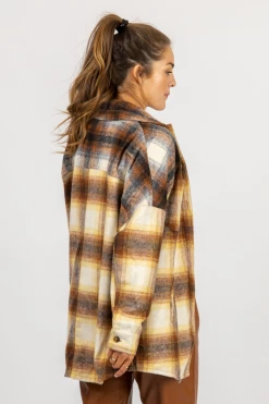 TREND NOTES CLOTHING BROWN + MUSTARD PLAID SHIRT JACKET