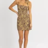 EMORY PARK NEUTRAL ZEBRA SATIN CUTOUT MINI DRESS