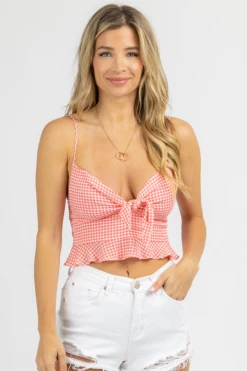 DRESS FORUM BUBBLE GUM PINK GINGHAM TIE TOP BEST SELLERS