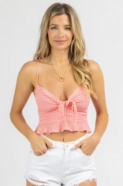 DRESS FORUM BUBBLE GUM PINK GINGHAM TIE TOP BEST SELLERS