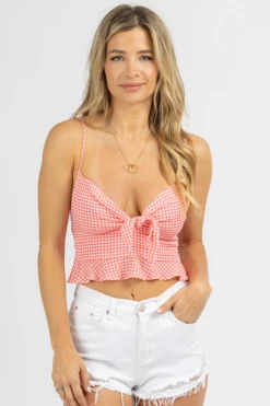 DRESS FORUM BUBBLE GUM PINK GINGHAM TIE TOP BEST SELLERS