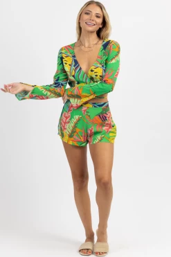 OLIVACEOUS NEW ARRIVALS BUNGALOW TROPIC TIE TOP + SHORT SET