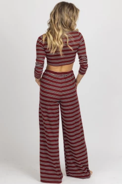 ENDLESS BLU BURGUNDY STRIPE RIBBED PANT SET NEW ARRIVALS