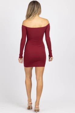 LOVELY DAY BURGUNDY OFF SHOULDER UNDERBUST MINI DRESS