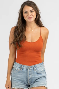 DYNAMIC FASHION RUST RIB SCOOPNECK CAMI BODYSUIT *BACK IN STOCK* CLOTHING