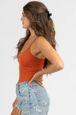 DYNAMIC FASHION RUST RIB SCOOPNECK CAMI BODYSUIT *BACK IN STOCK* CLOTHING